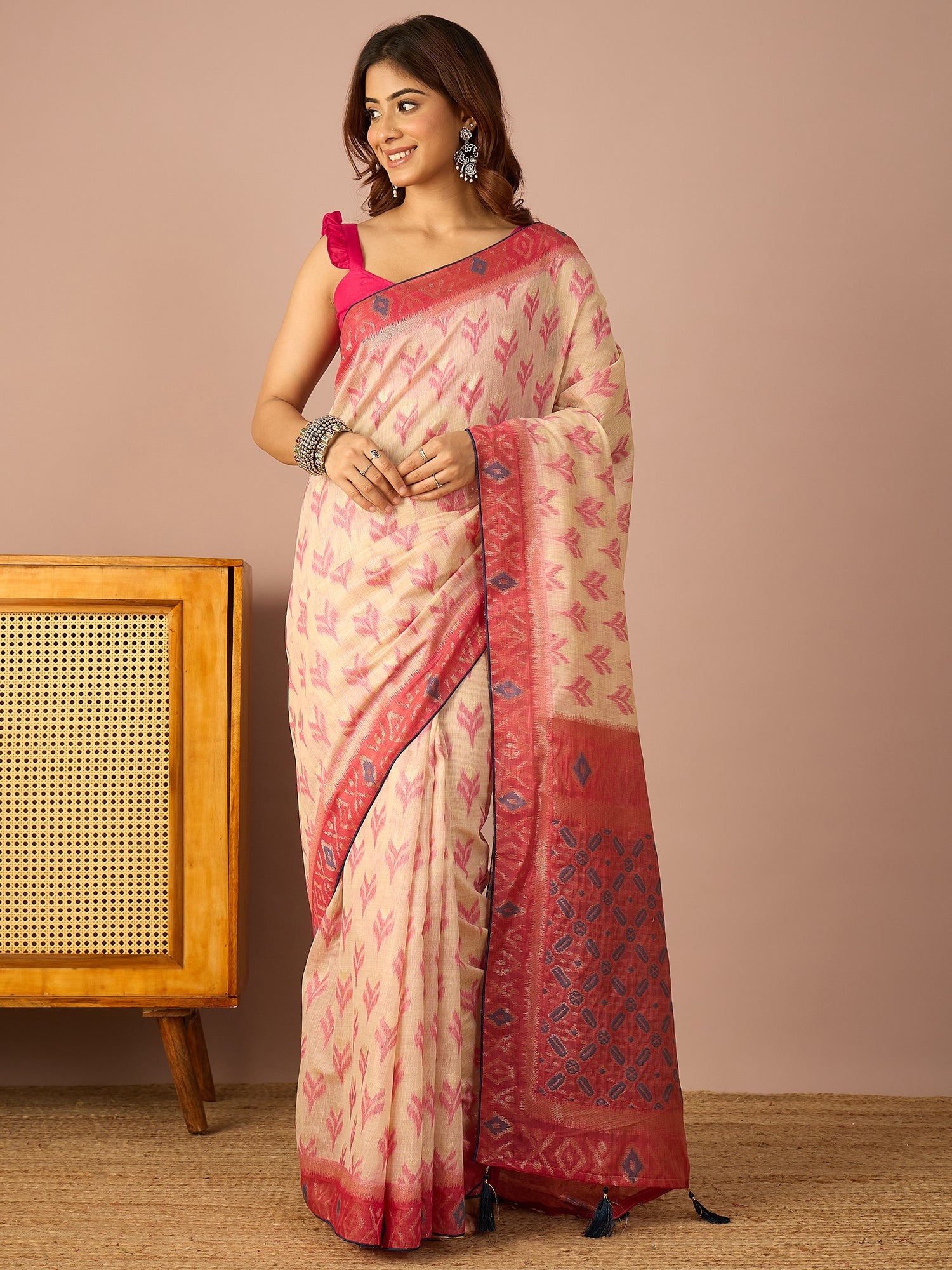 Pink Sambalpuri Ikat Saree