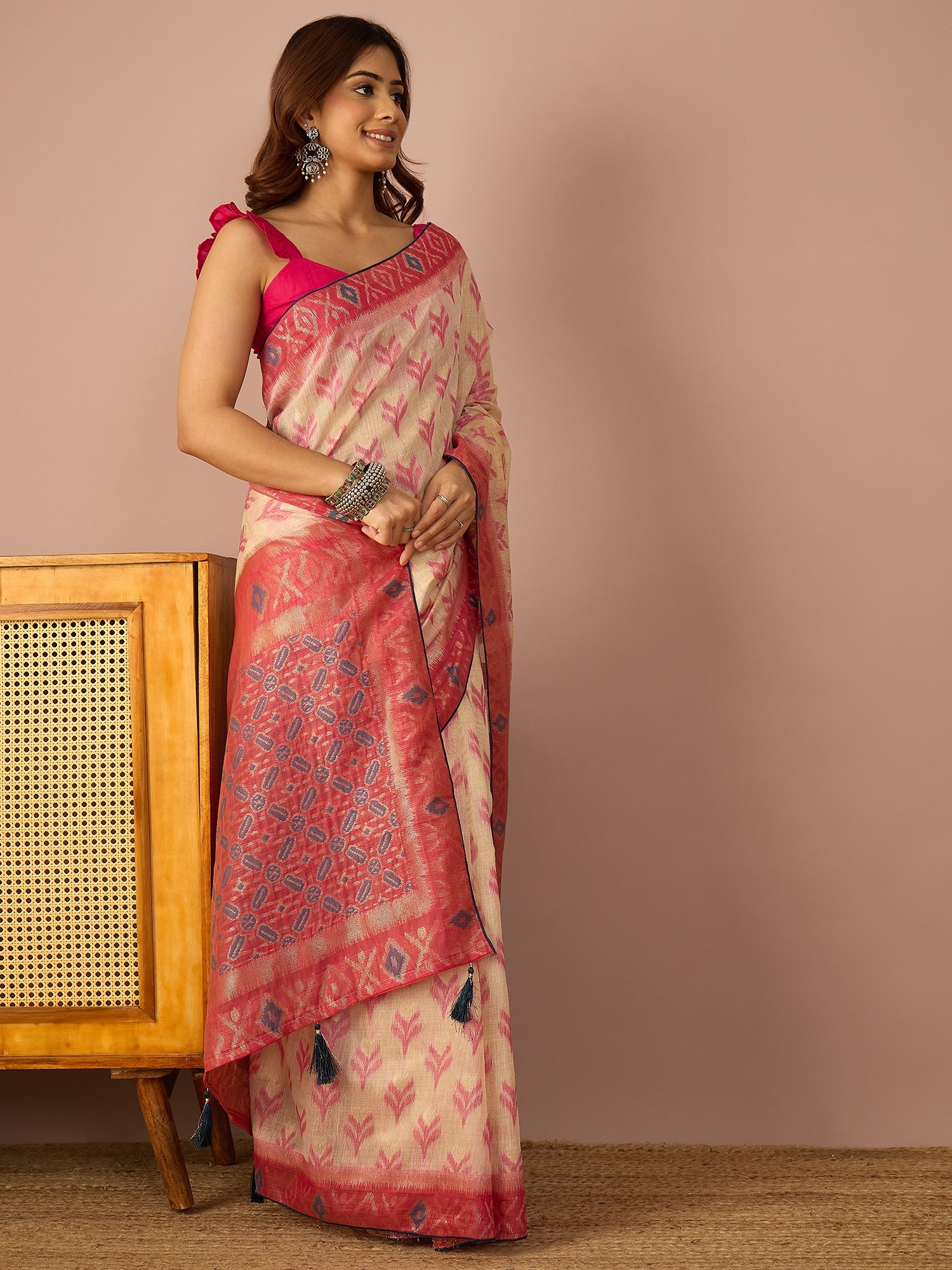 Pink Sambalpuri Ikat Saree