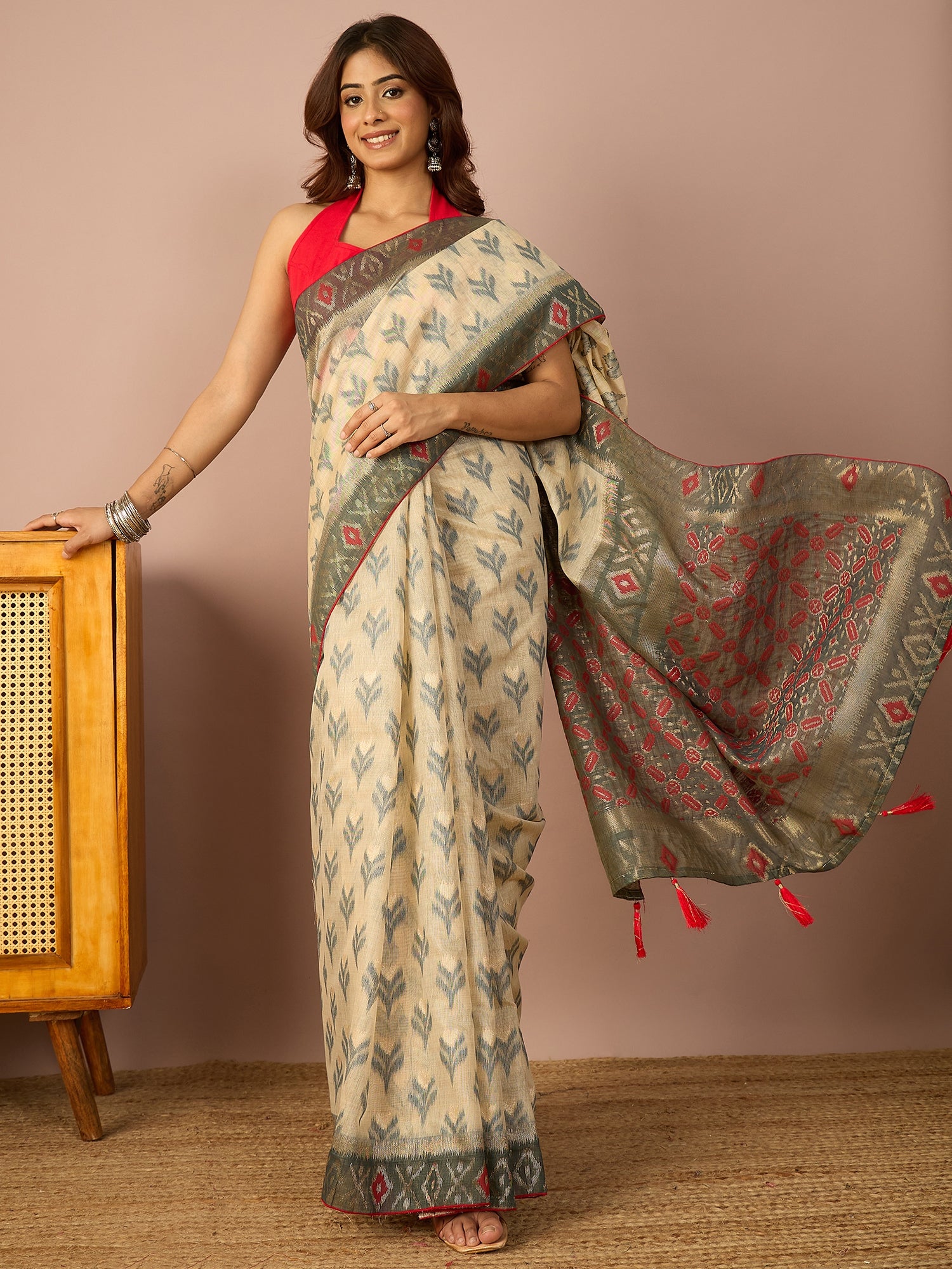 Grey Sambalpuri Ikat Saree