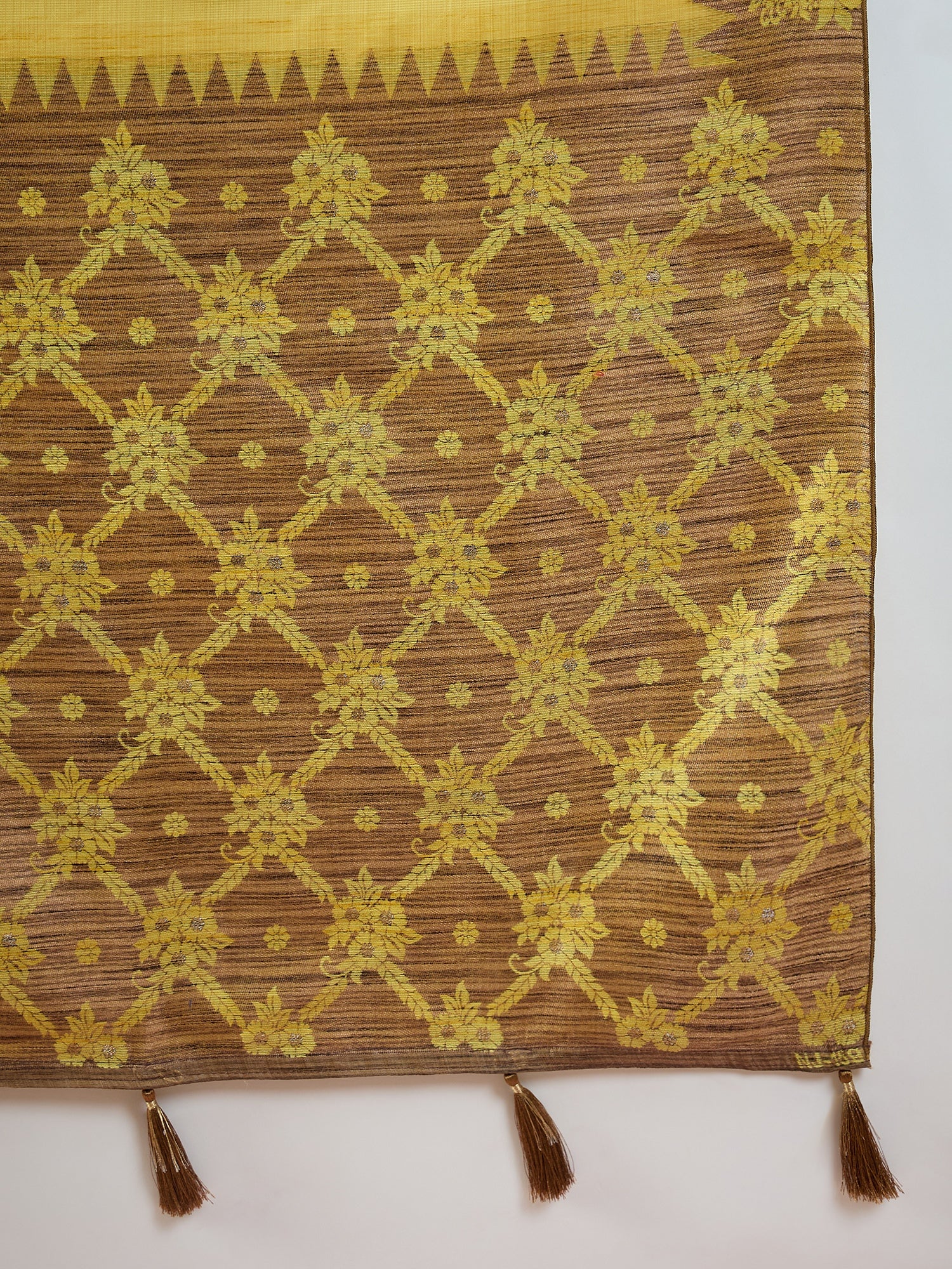 Yellow Brown Temple Border Saree