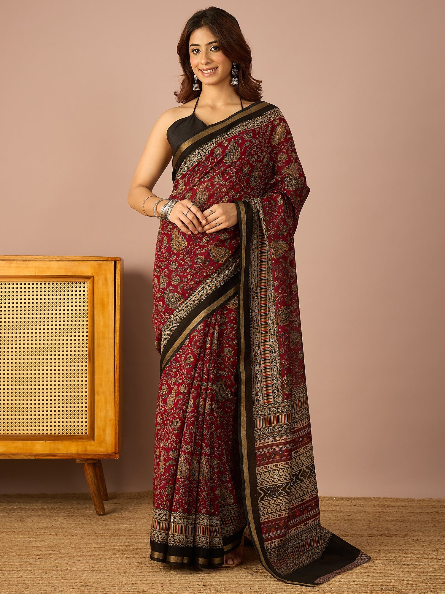 Maroon Kashmiri Print Saree