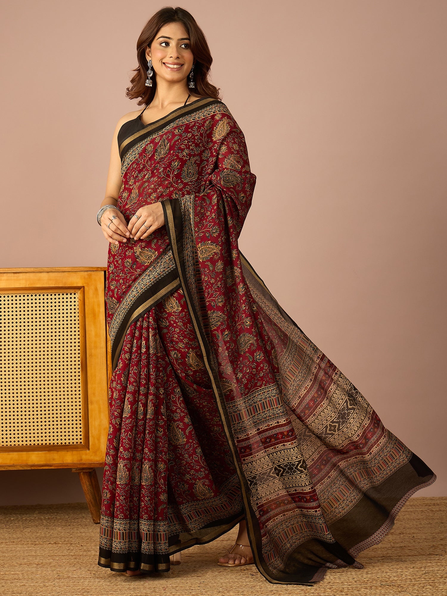 Maroon Kashmiri Print Saree