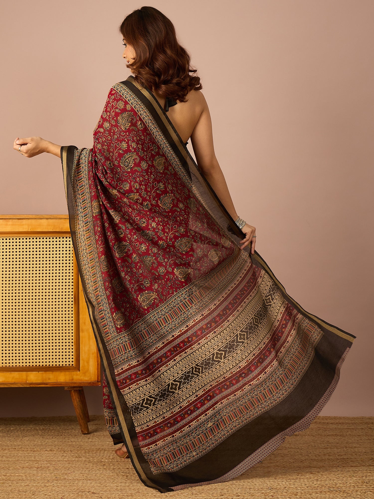 Maroon Kashmiri Print Saree