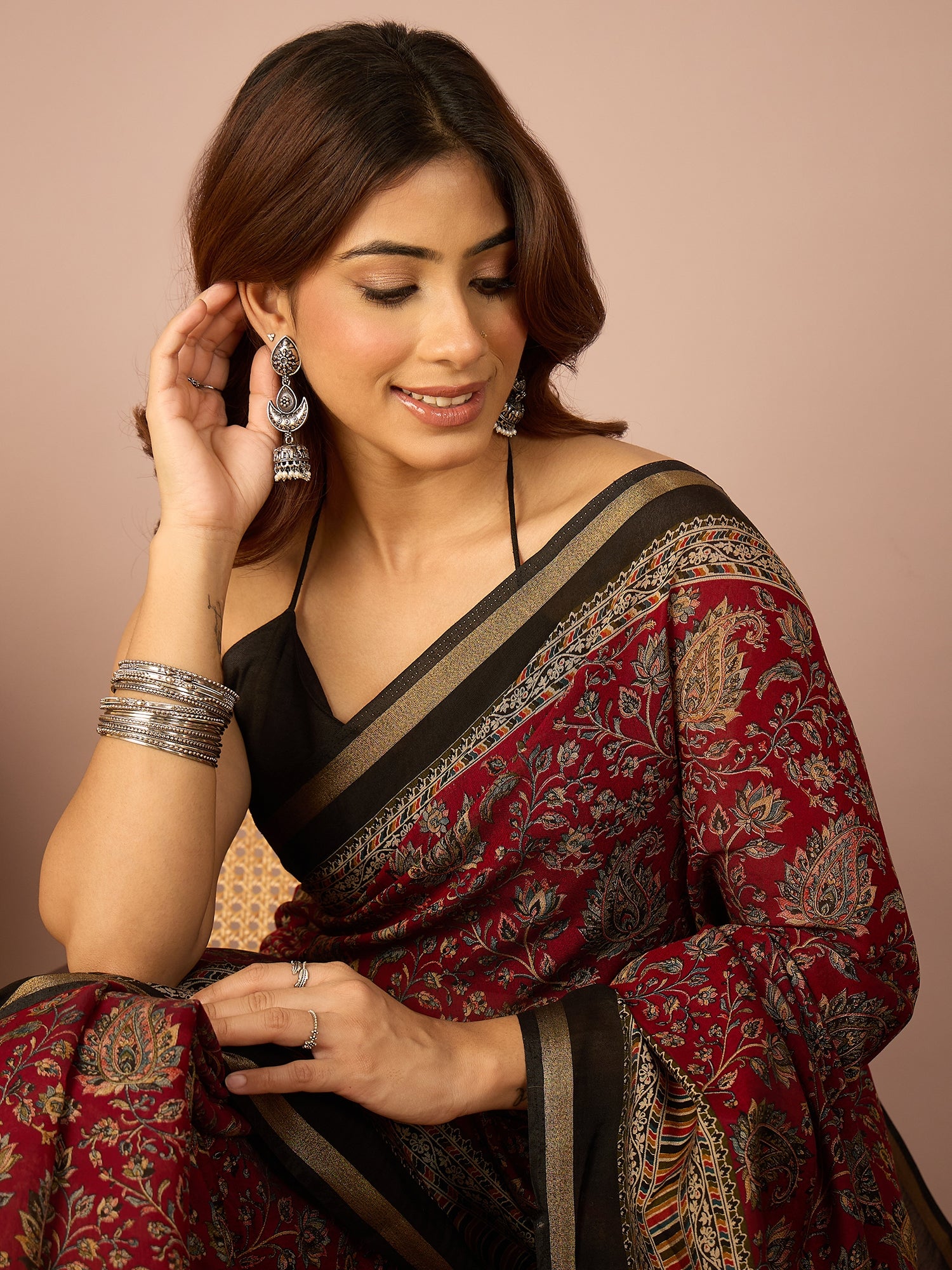 Maroon Kashmiri Print Saree