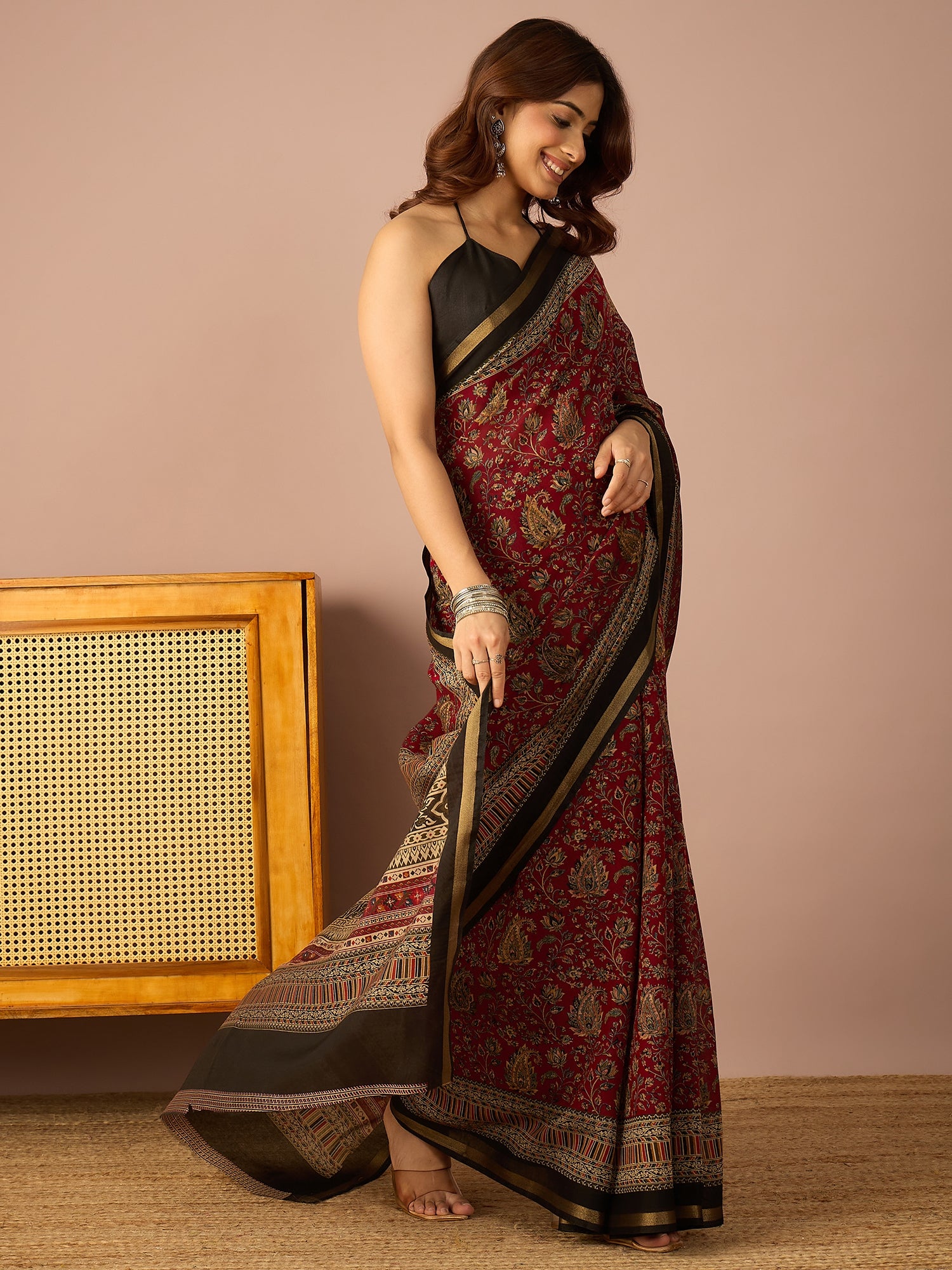 Maroon Kashmiri Print Saree