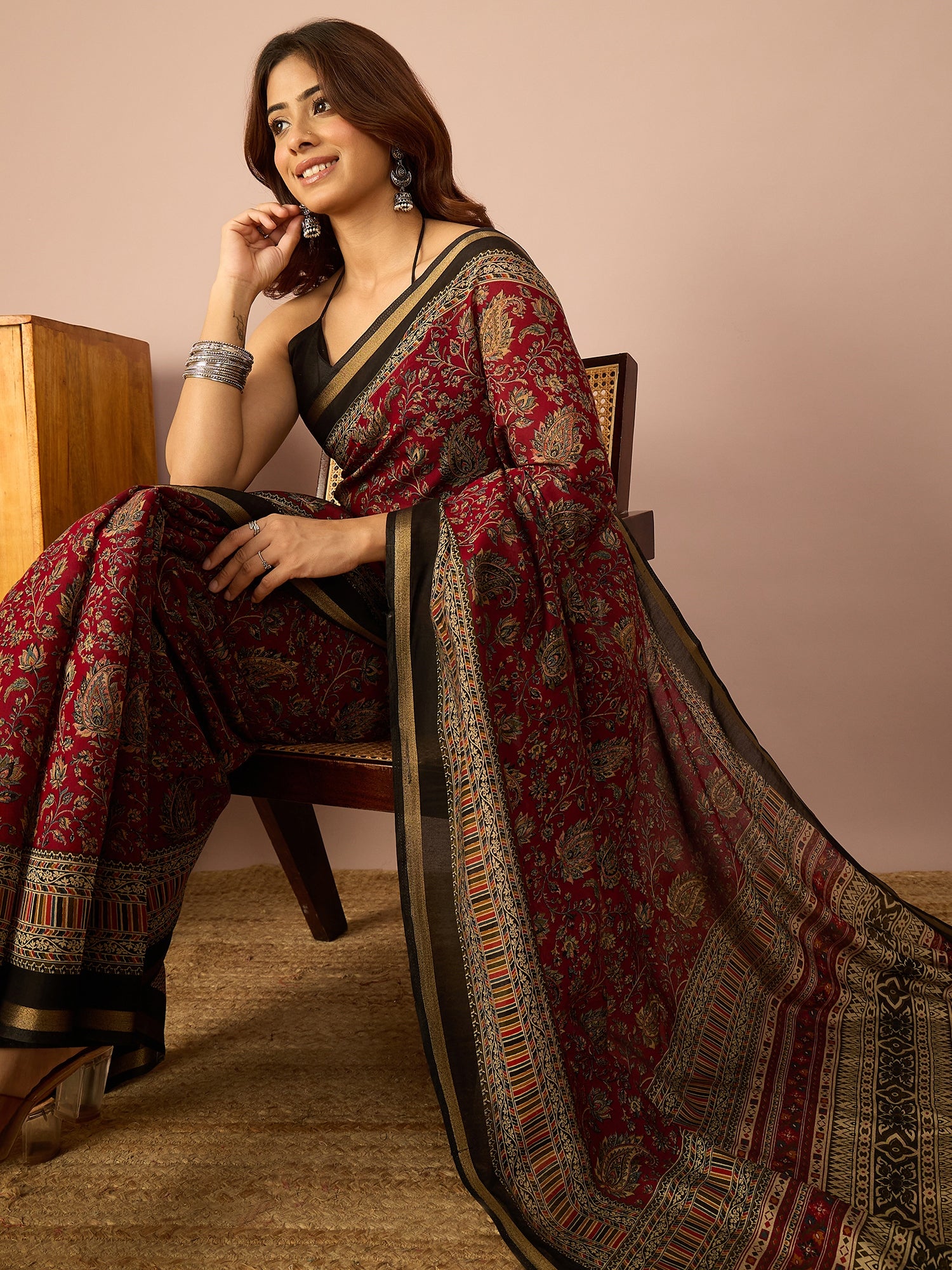 Maroon Kashmiri Print Saree