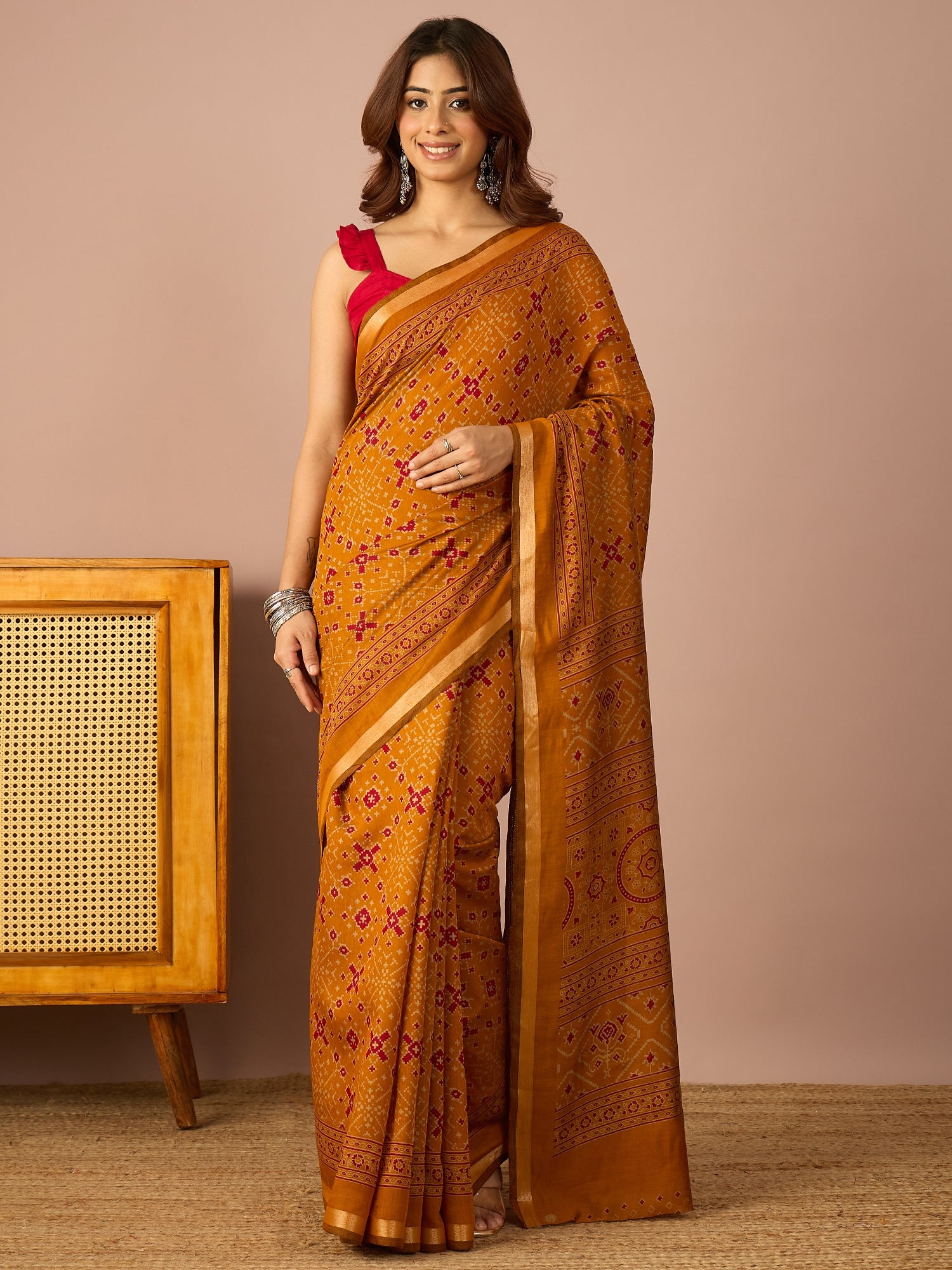 Mustard Patola Print Saree