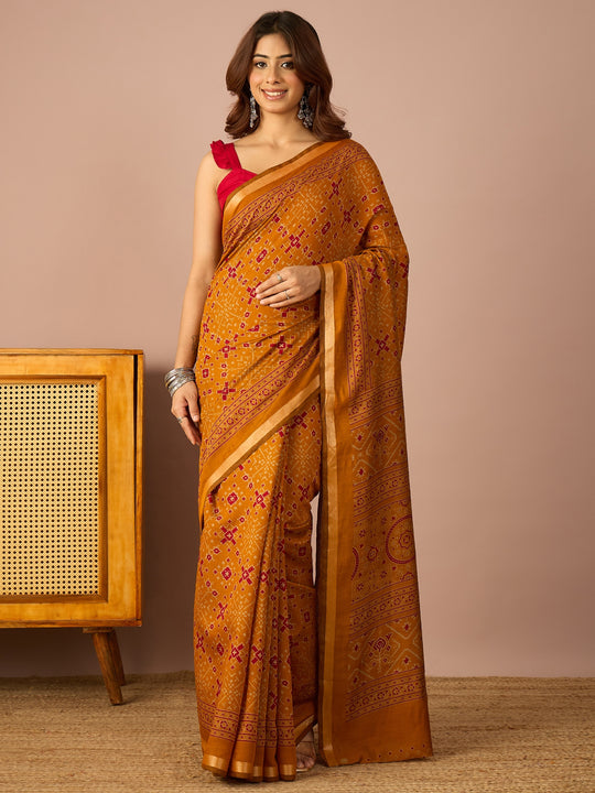 Mustard Patola Print Saree
