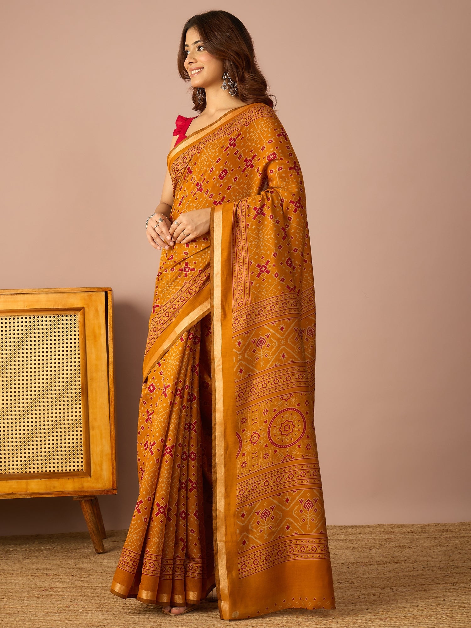 Mustard Patola Print Saree