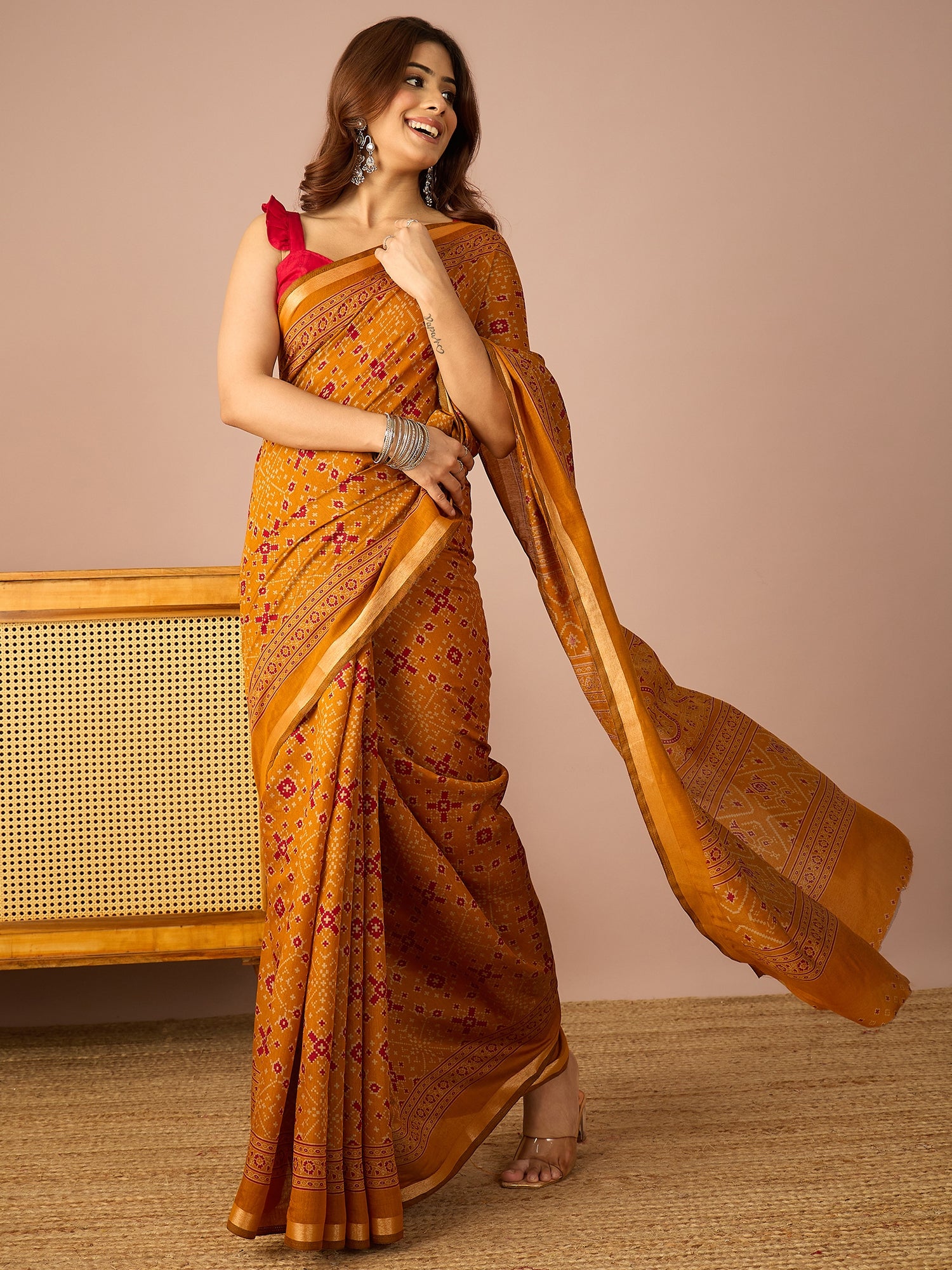 Mustard Patola Print Saree
