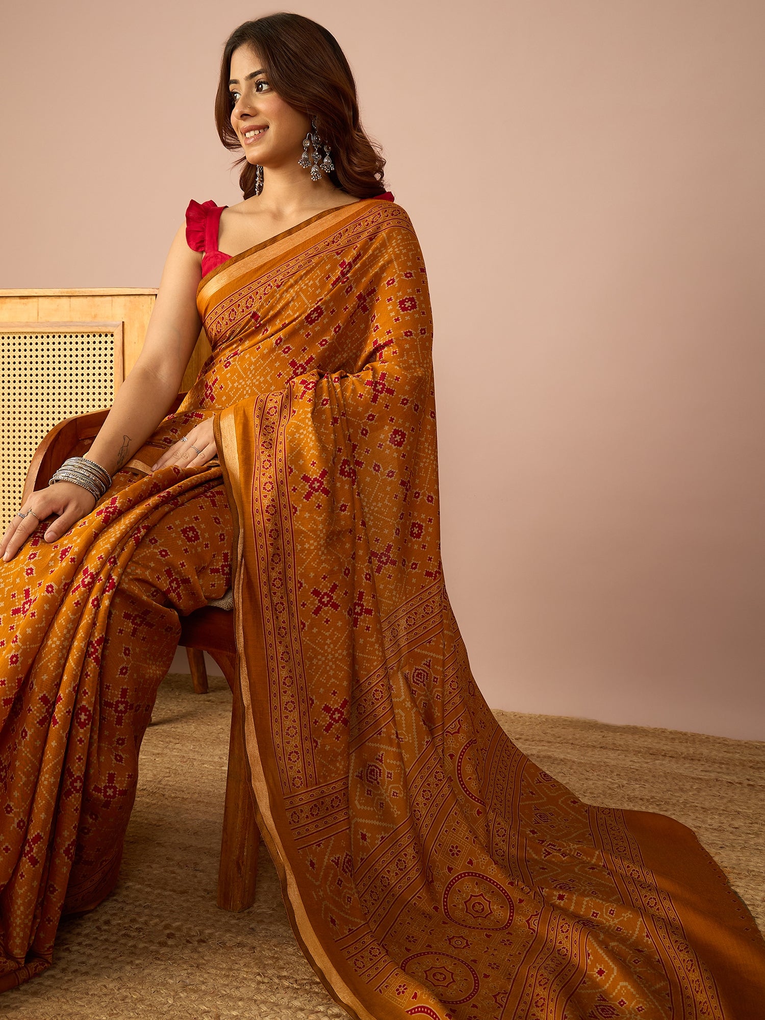 Mustard Patola Print Saree