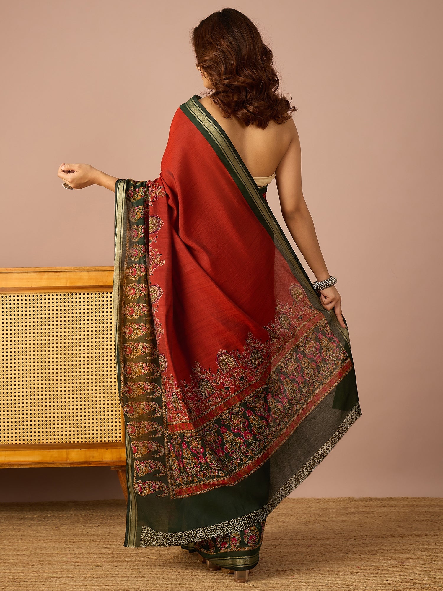 Rust Paisley Border Saree