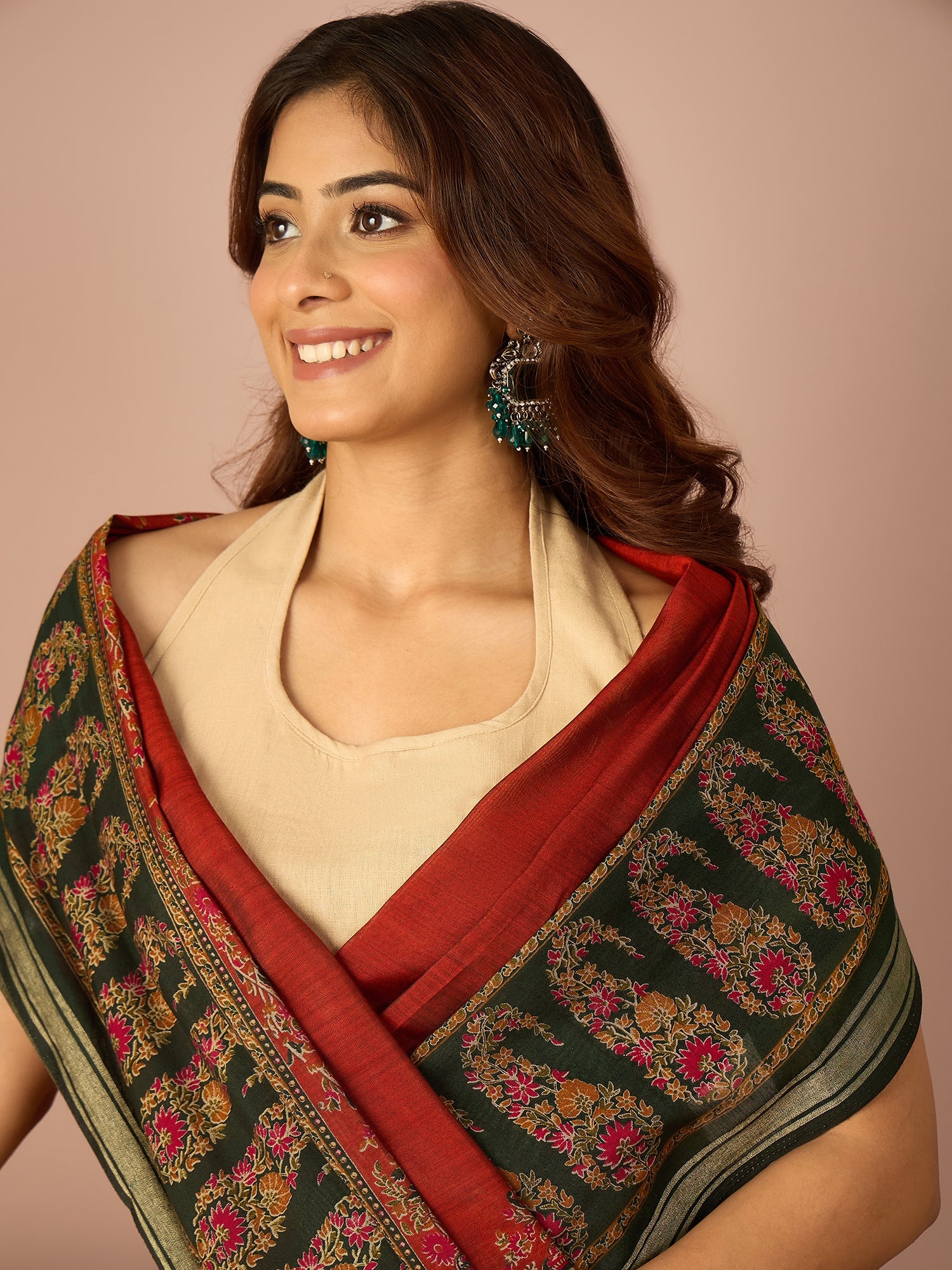 Rust Paisley Border Saree