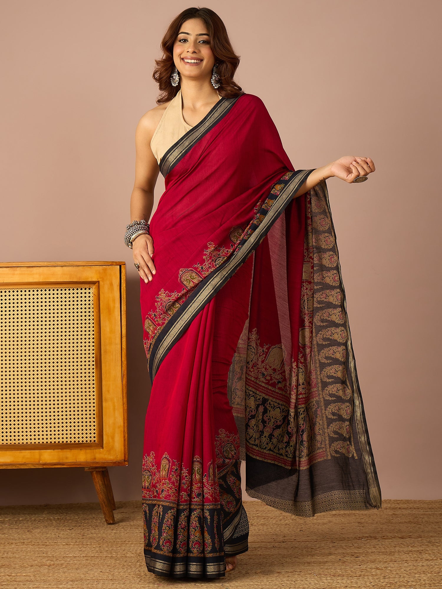 Magenta Paisley Border Saree
