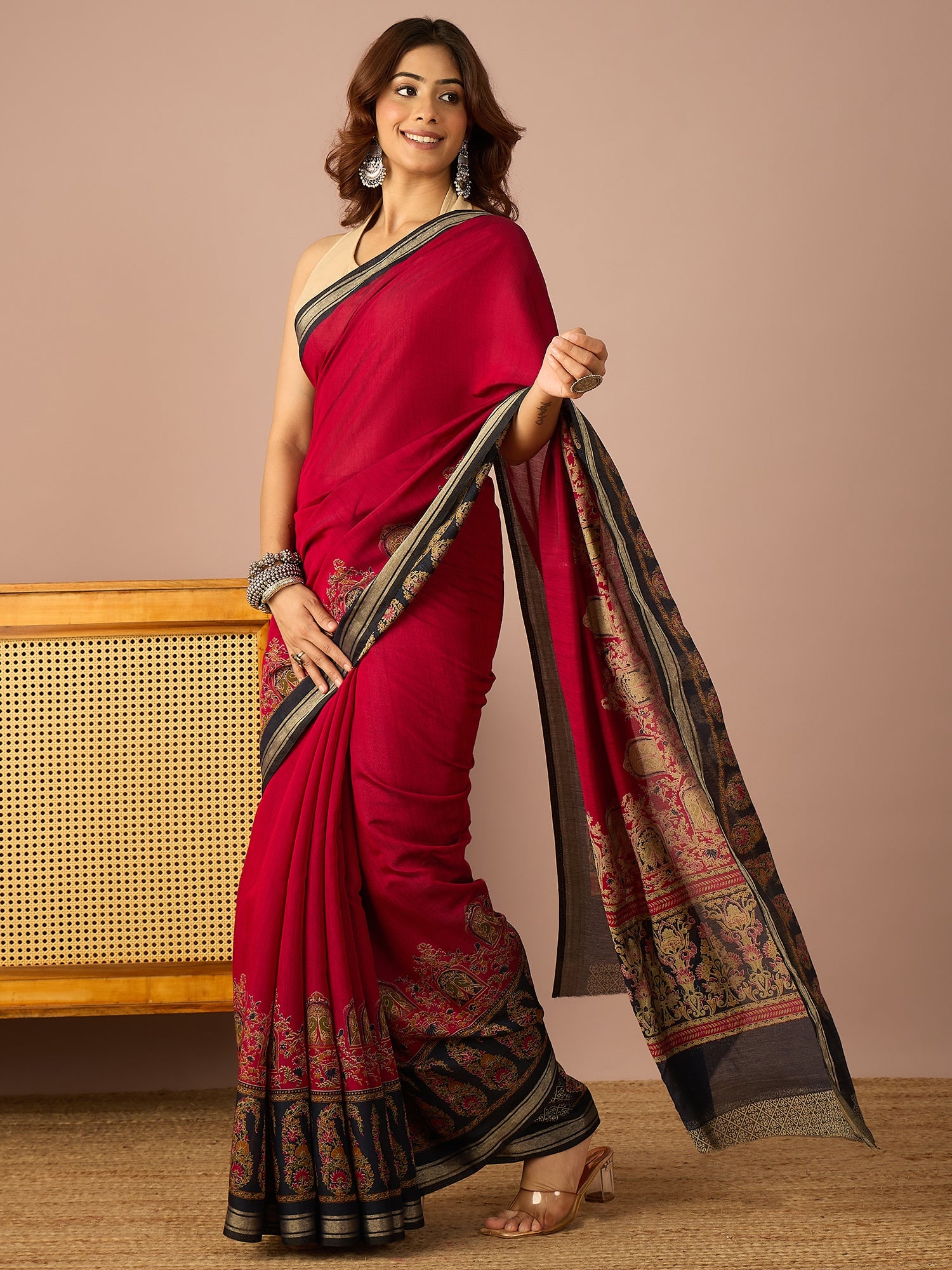 Magenta Paisley Border Saree