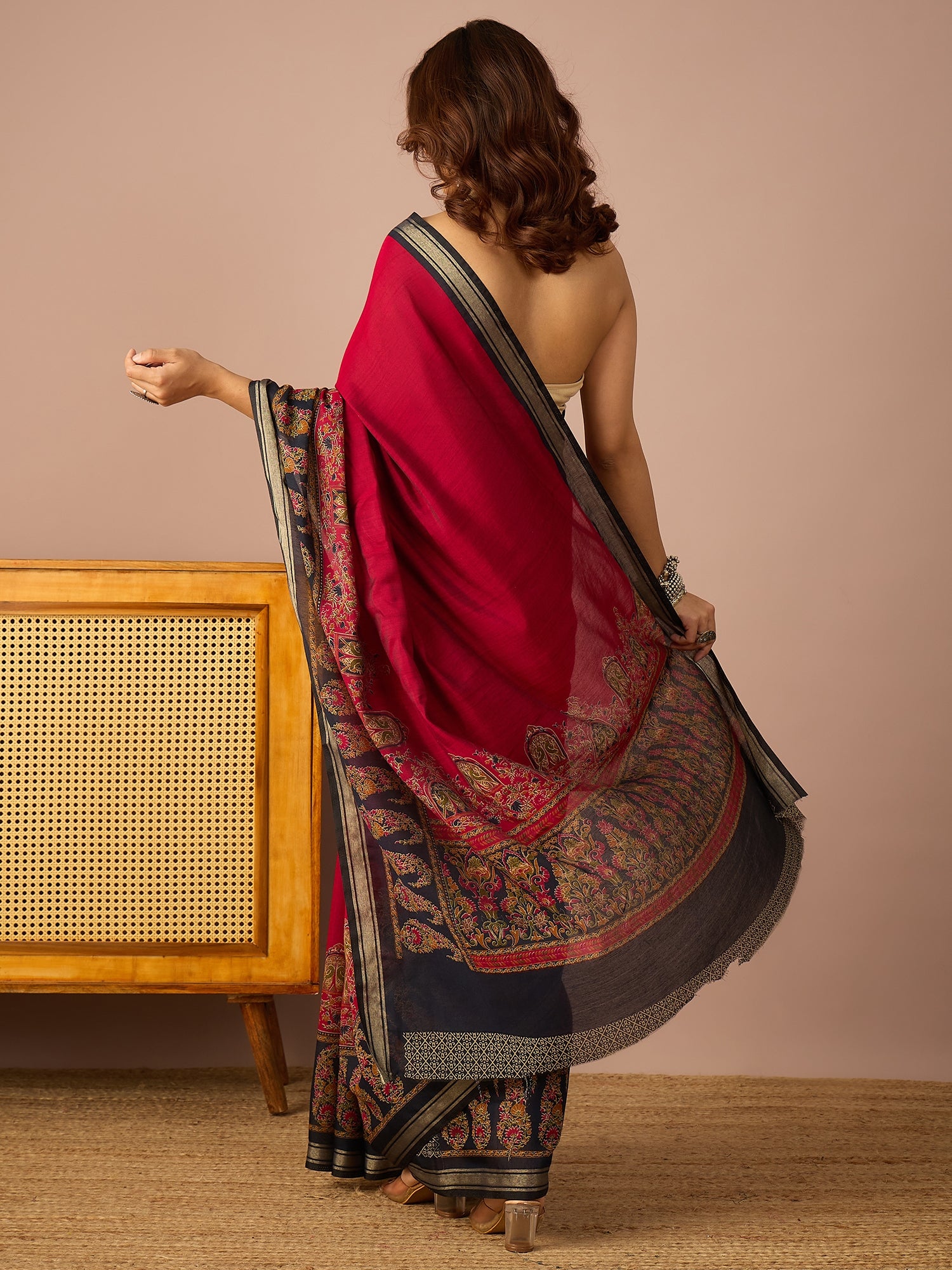 Magenta Paisley Border Saree