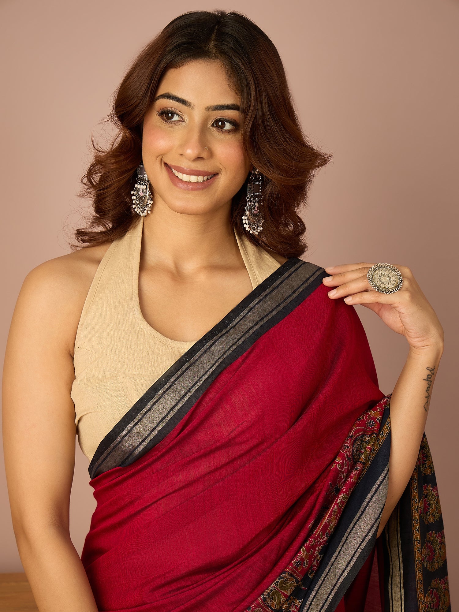 Magenta Paisley Border Saree