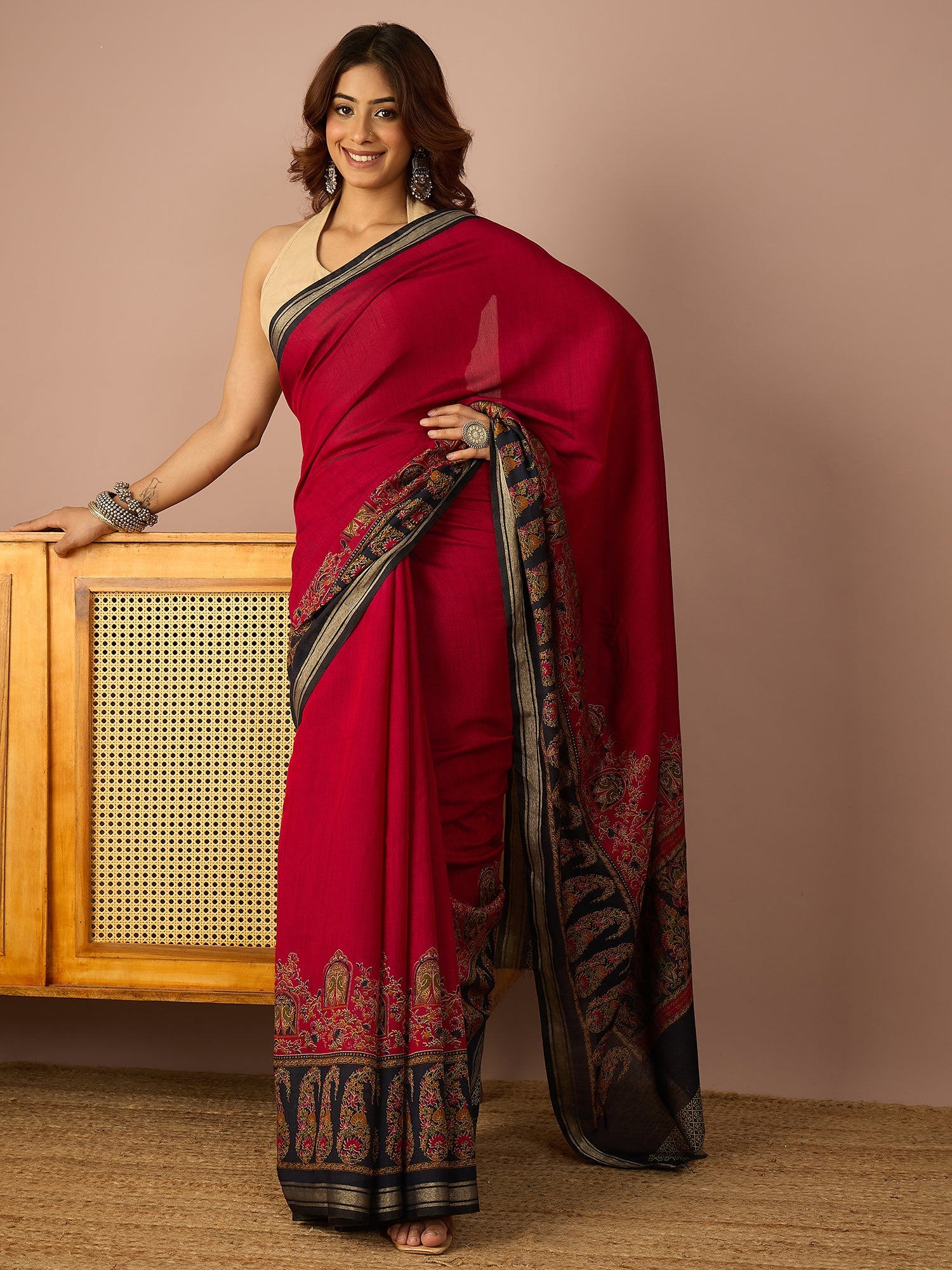 Magenta Paisley Border Saree