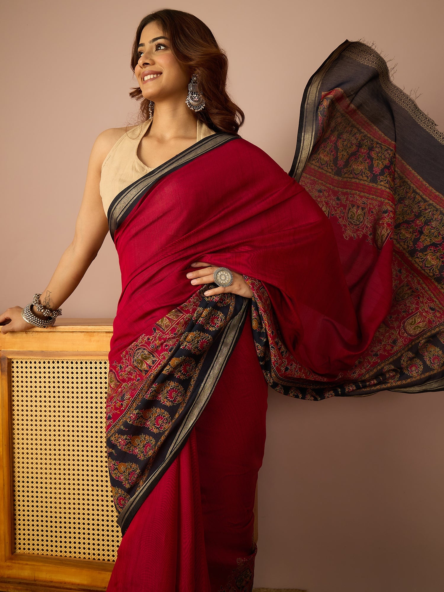 Magenta Paisley Border Saree