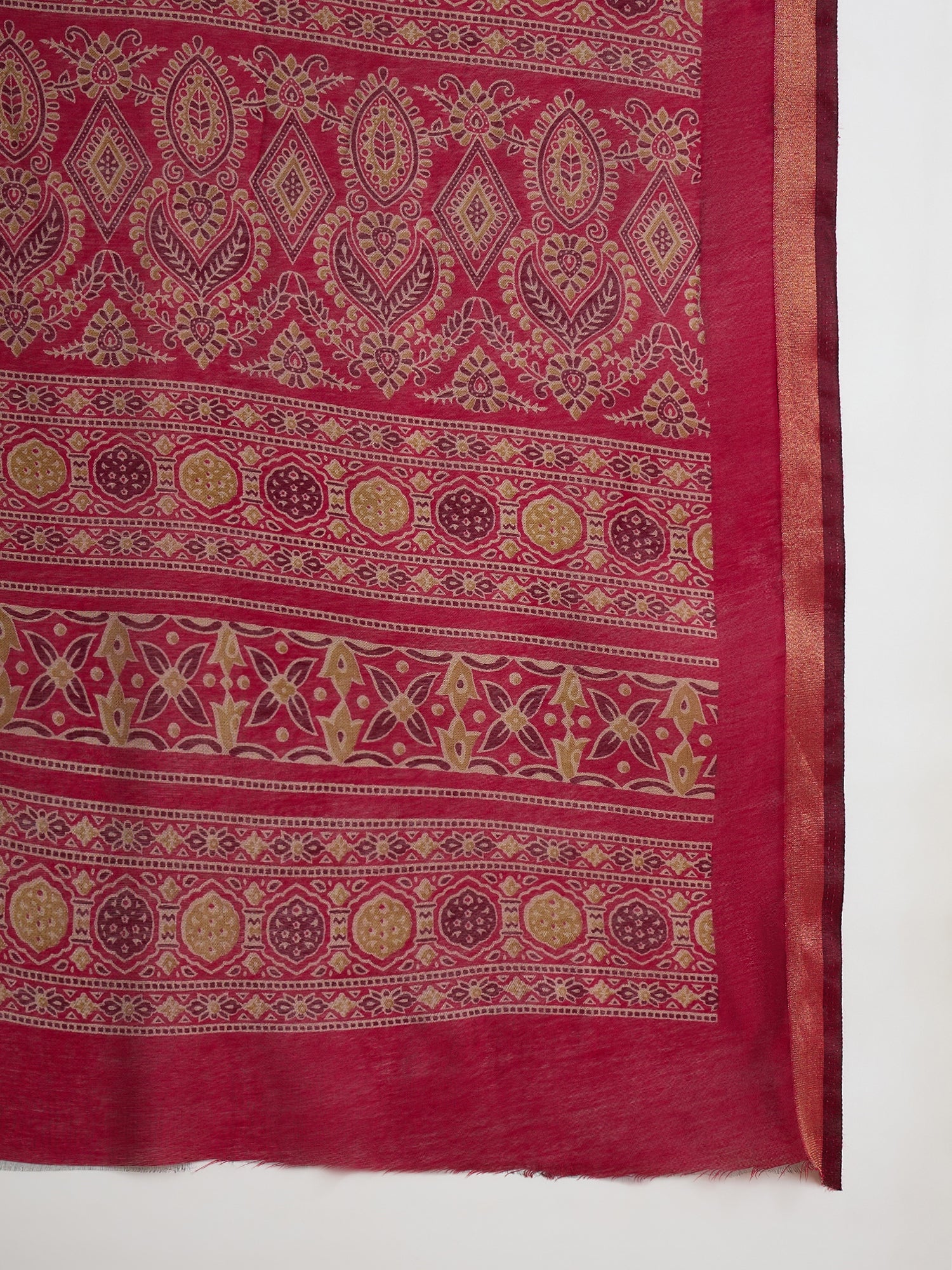 Pink Ajrakh Zari Border Saree