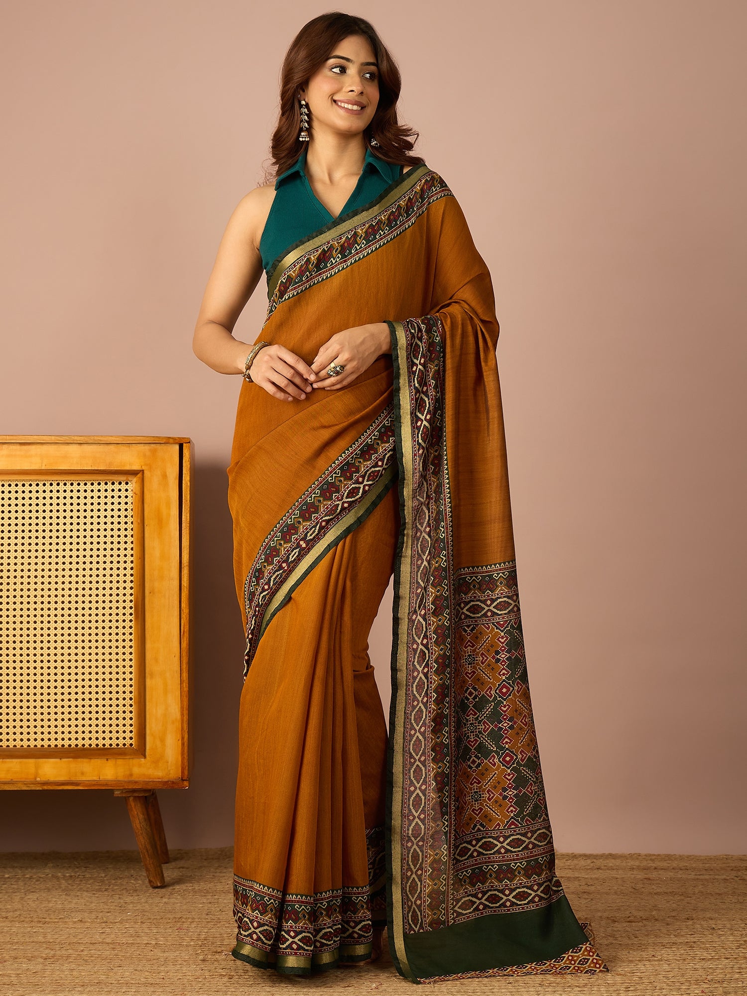 Mustard Rajkot Patola Border Saree