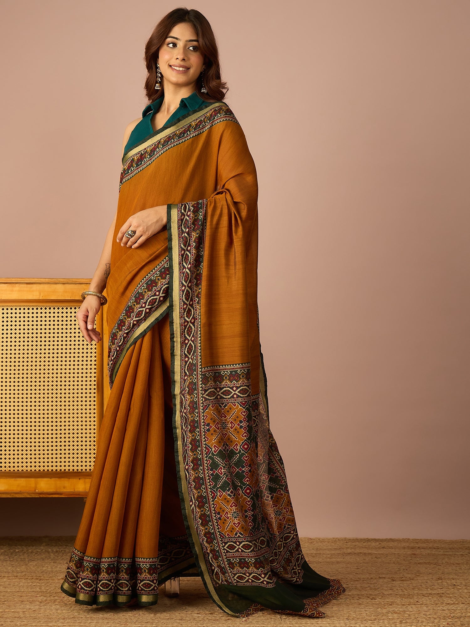 Mustard Rajkot Patola Border Saree