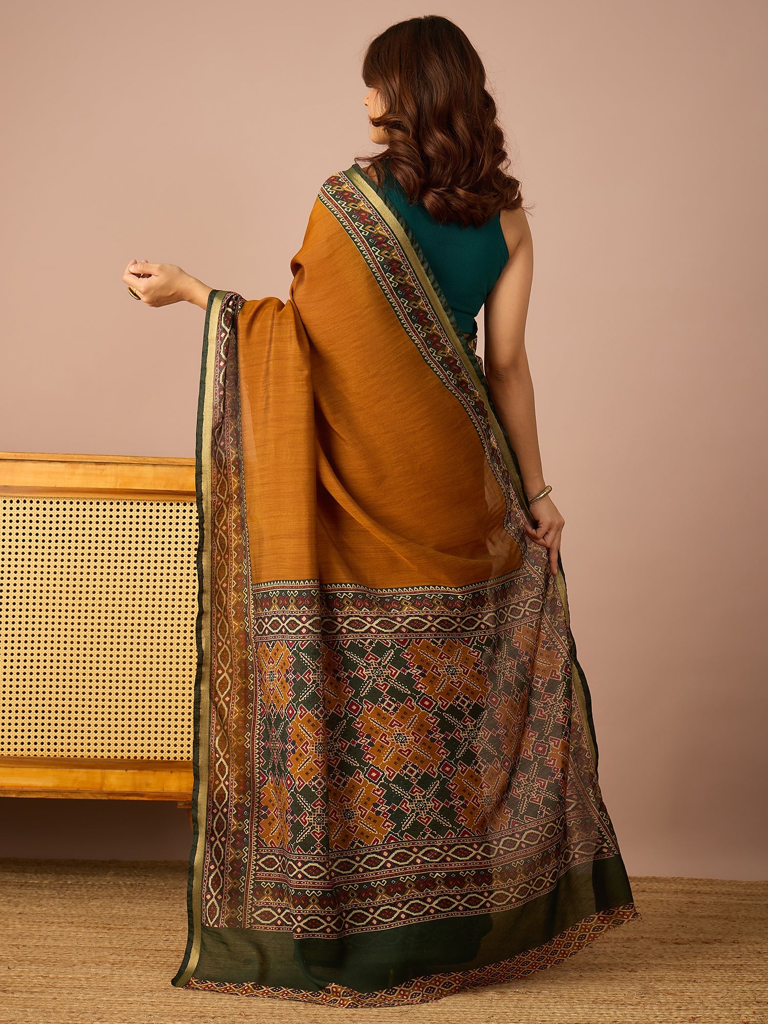 Mustard Rajkot Patola Border Saree