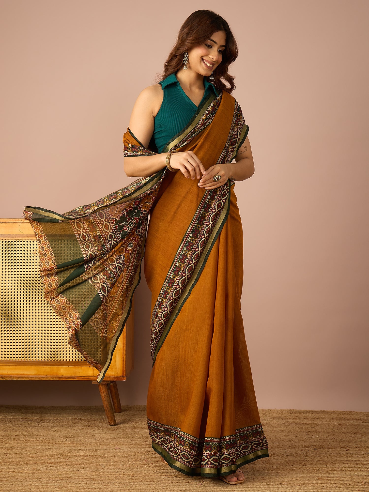 Mustard Rajkot Patola Border Saree