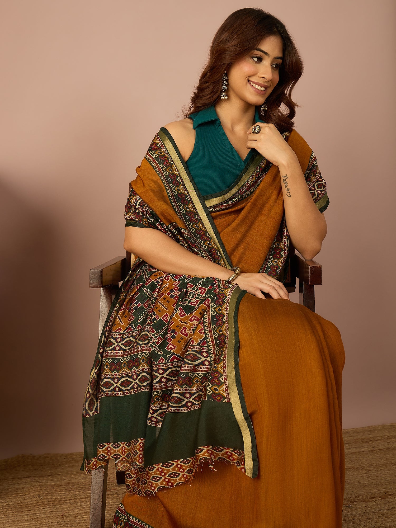 Mustard Rajkot Patola Border Saree