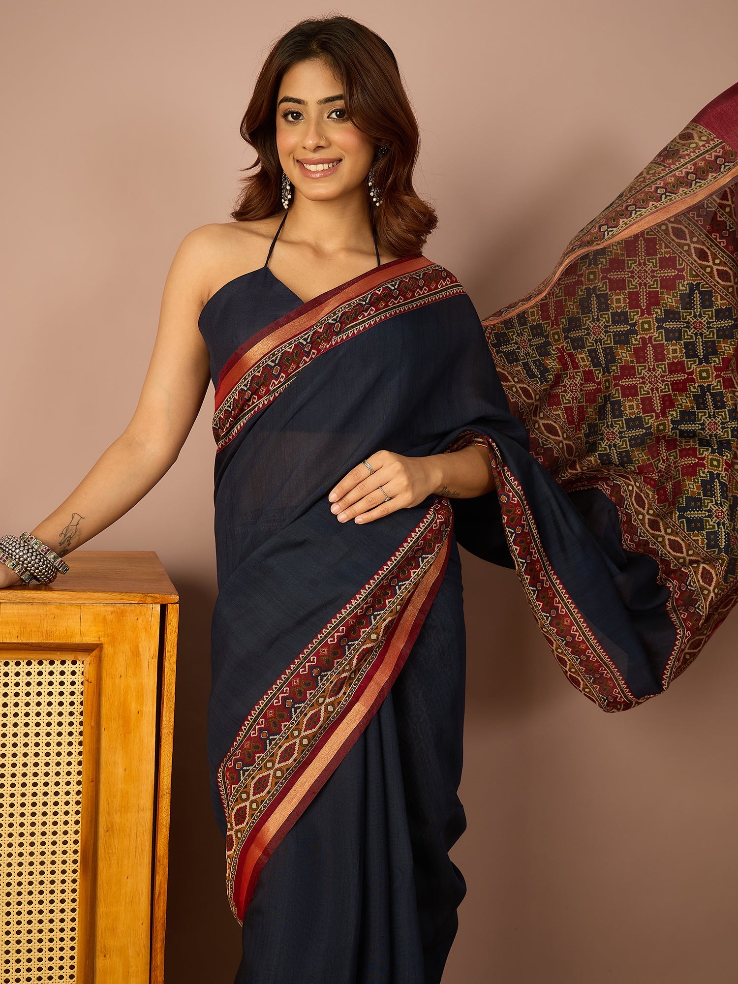 Navy Rajkot Patola Border Saree