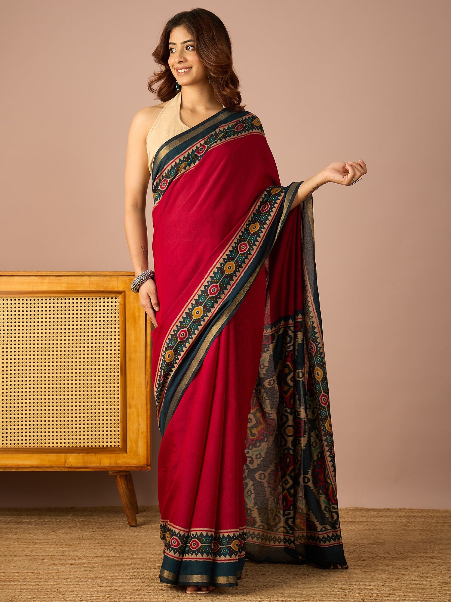 Maroon Patola Print Border Saree