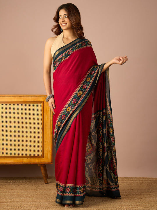 Maroon Patola Print Border Saree