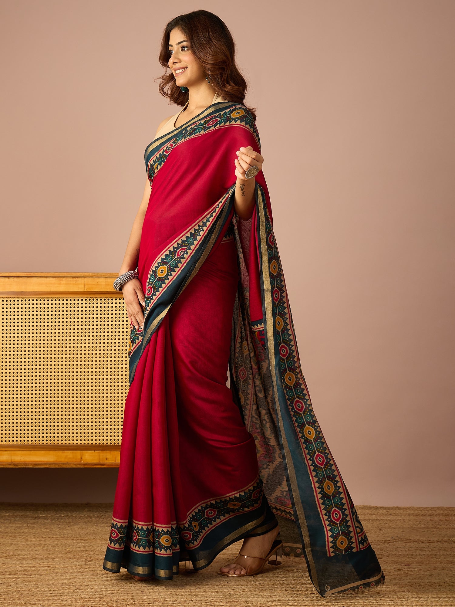 Maroon Patola Print Border Saree