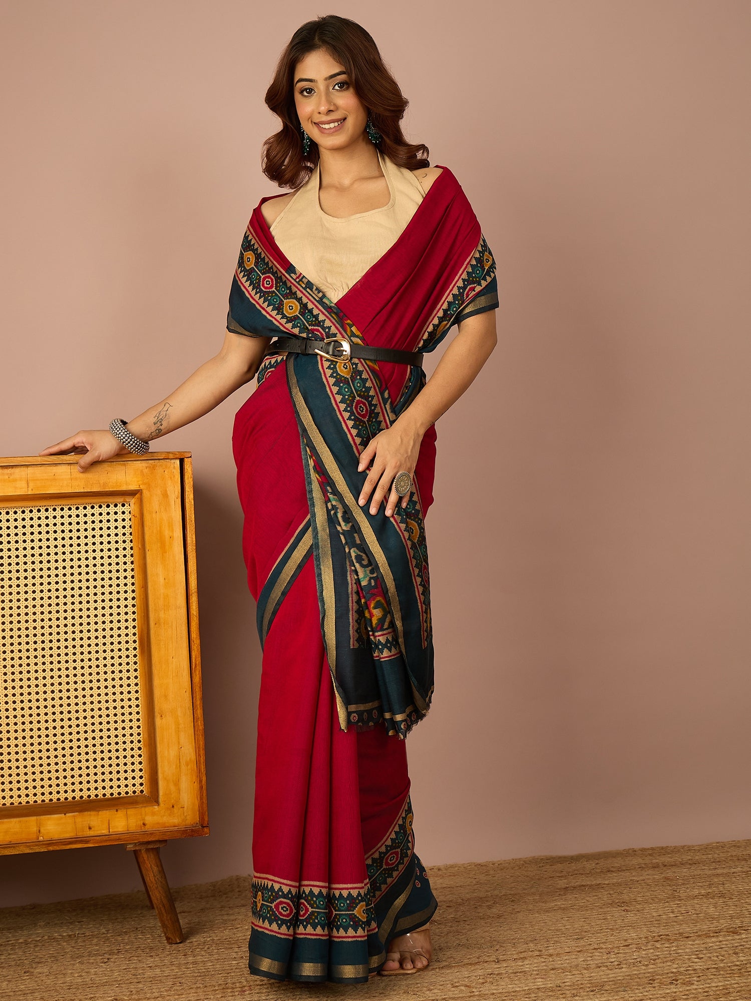 Maroon Patola Print Border Saree