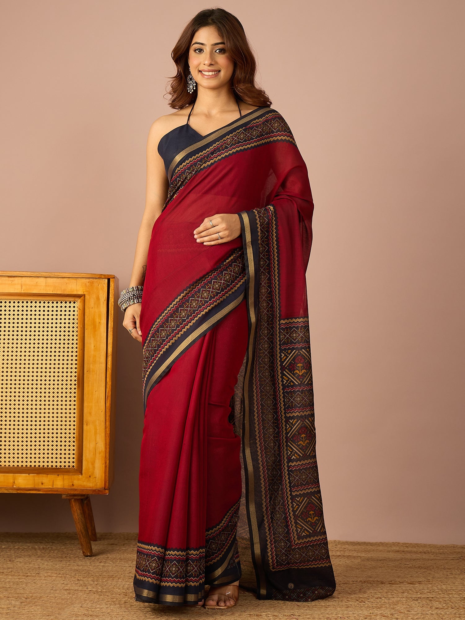 Maroon Kullu Weave Border Saree