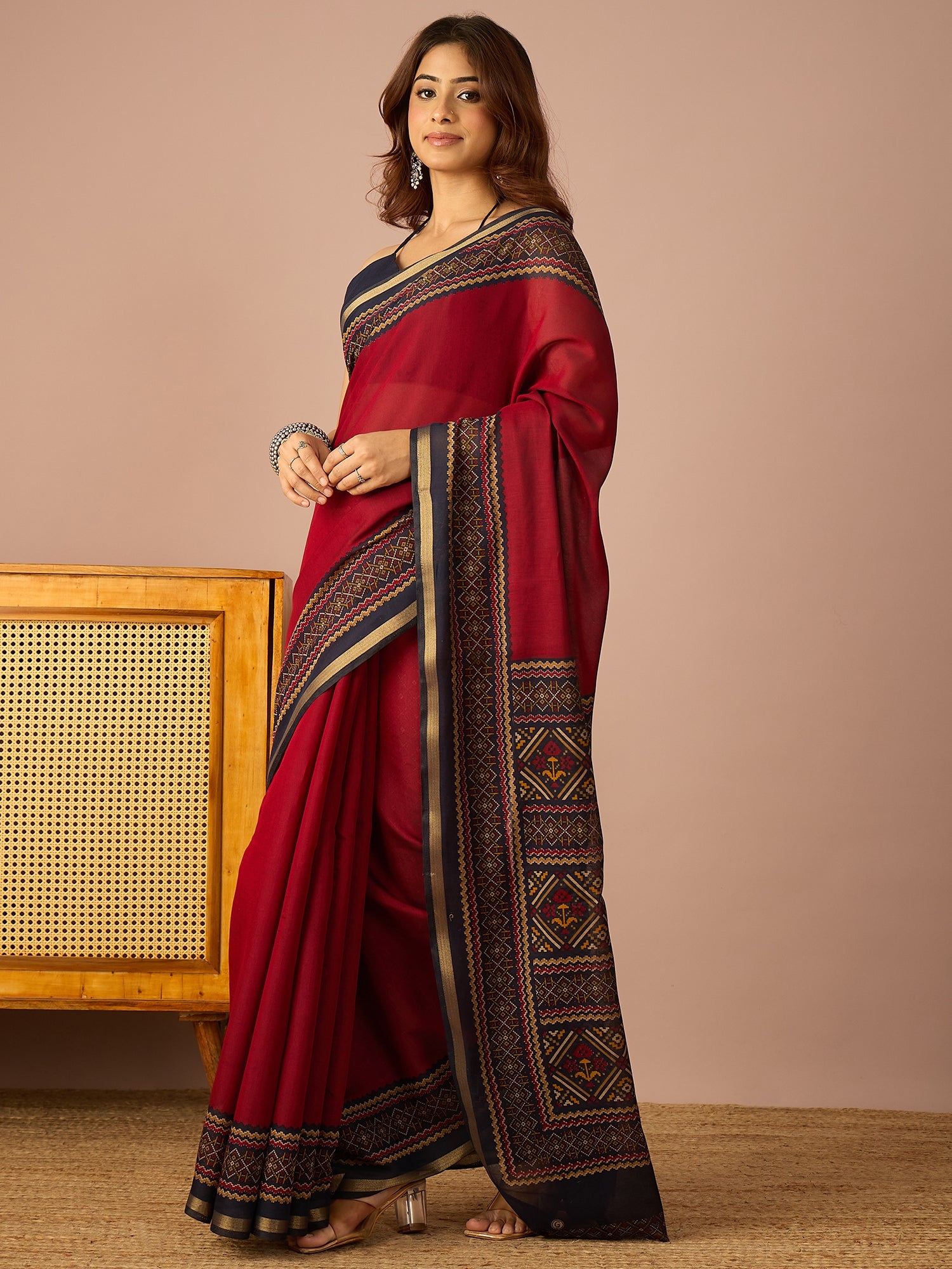Maroon Kullu Weave Border Saree