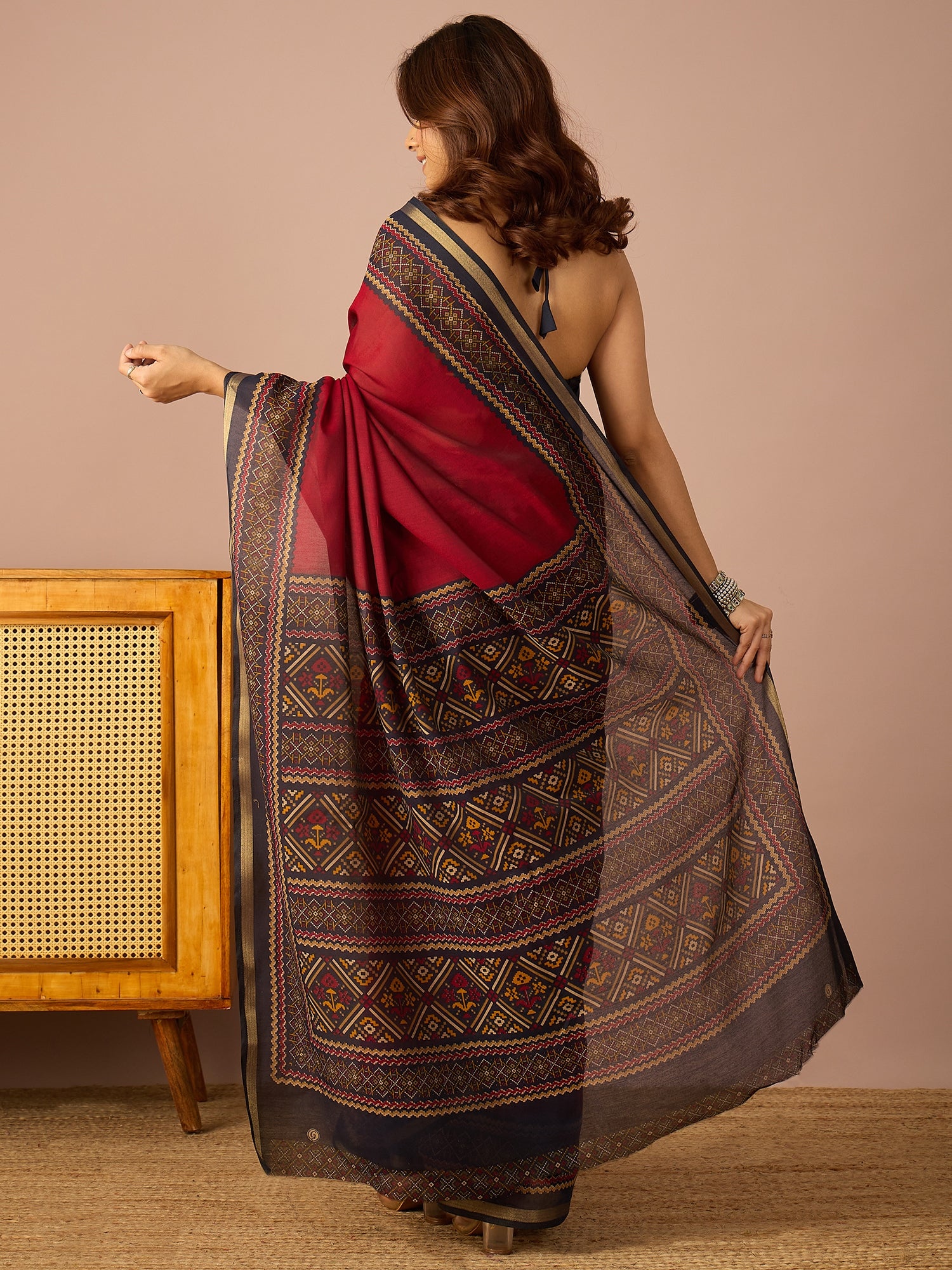 Maroon Kullu Weave Border Saree