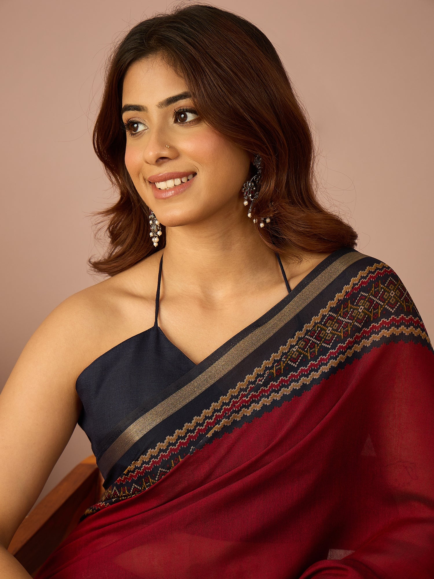Maroon Kullu Weave Border Saree
