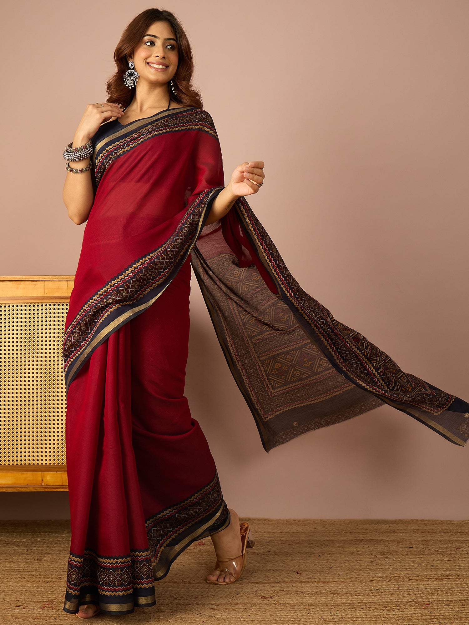 Maroon Kullu Weave Border Saree