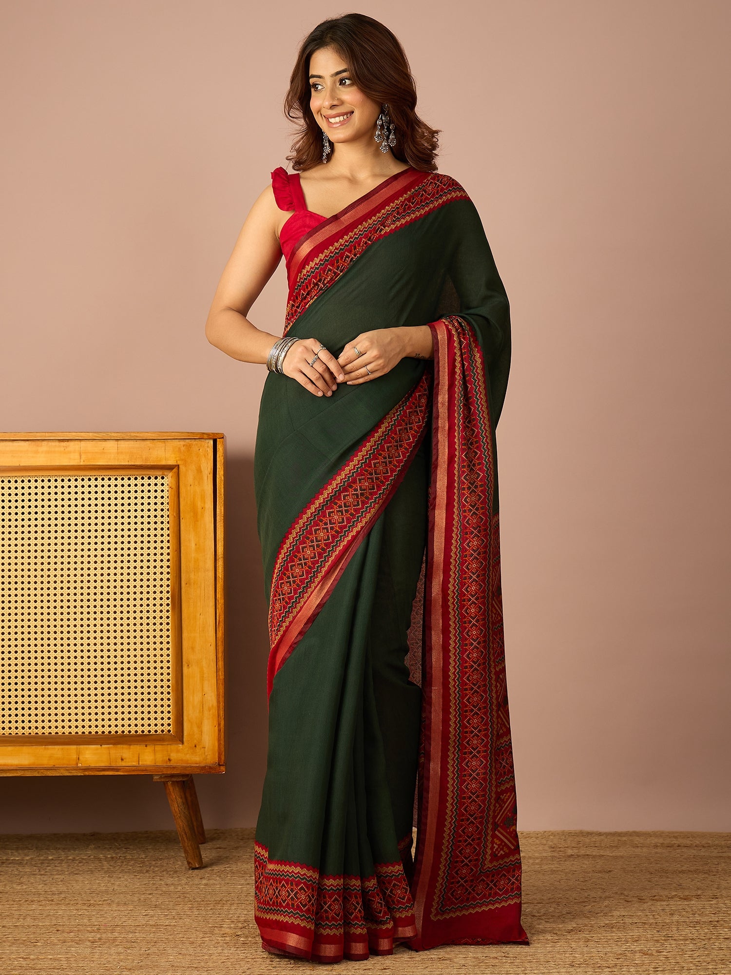 Green Kullu Weave Border Saree