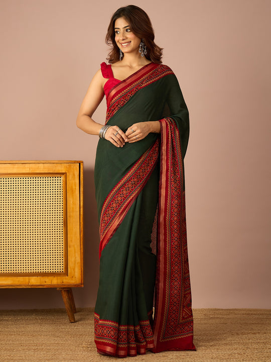 Green Kullu Weave Border Saree