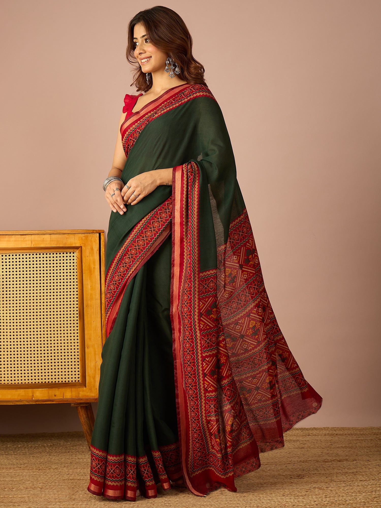 Green Kullu Weave Border Saree