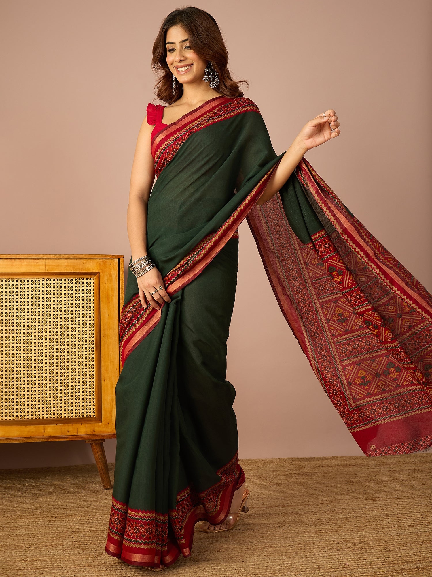 Green Kullu Weave Border Saree