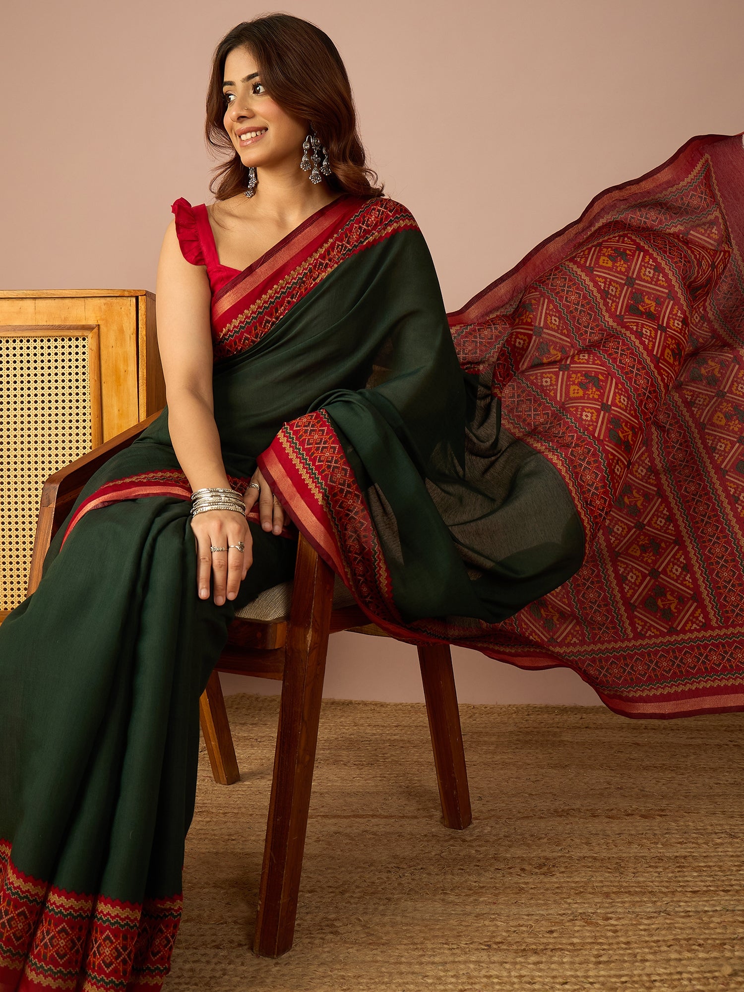 Green Kullu Weave Border Saree