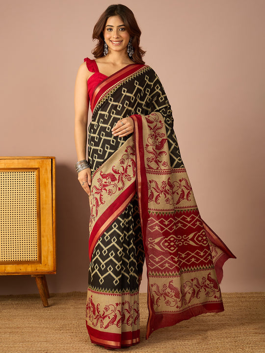 Navy Pochampally Ikkat Saree
