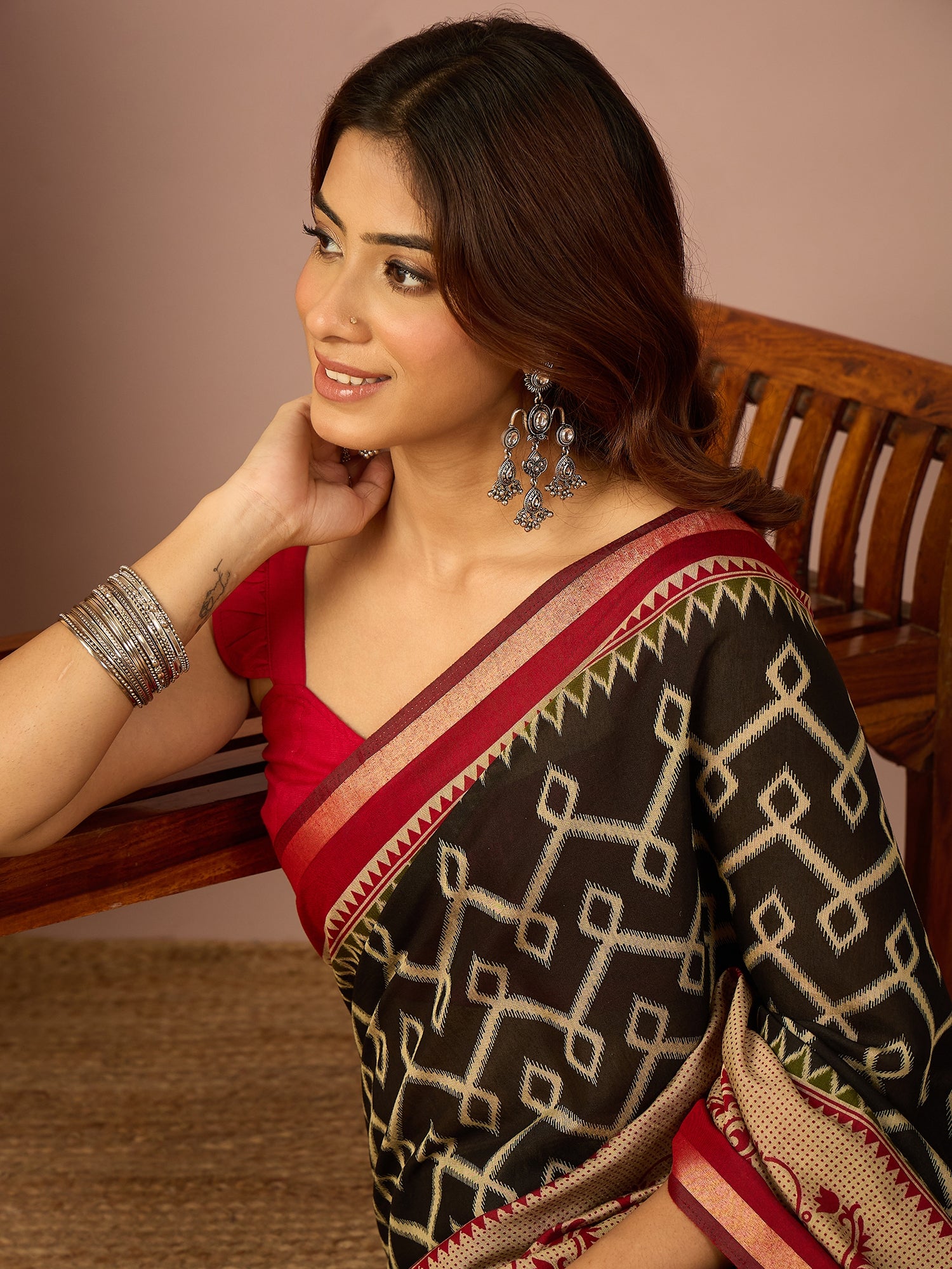 Navy Pochampally Ikkat Saree