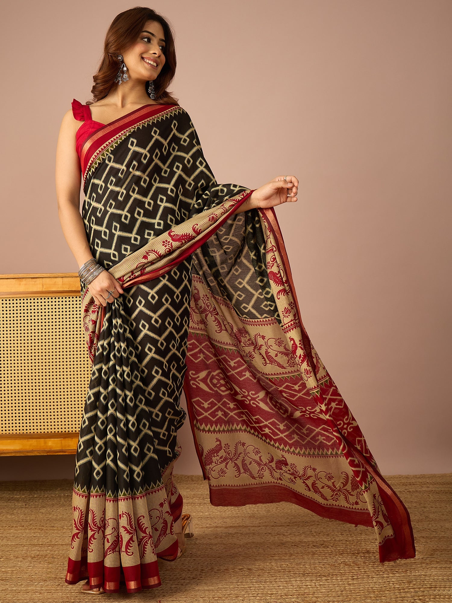 Navy Pochampally Ikkat Saree