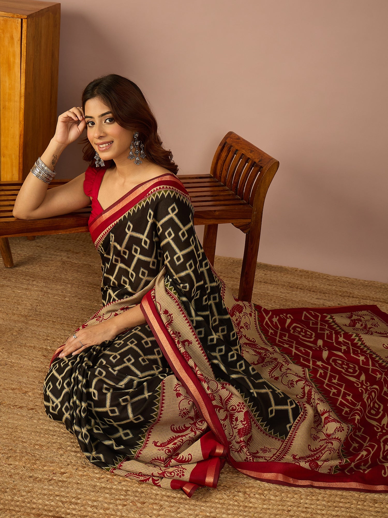 Navy Pochampally Ikkat Saree