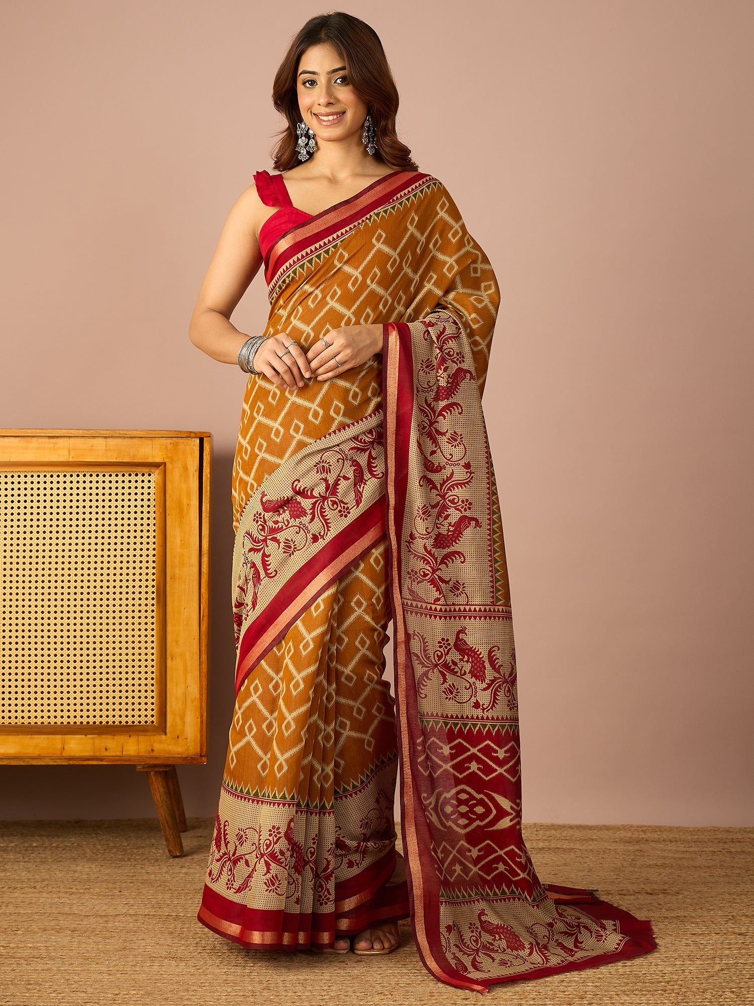 Mustard Pochampally Ikkat Saree