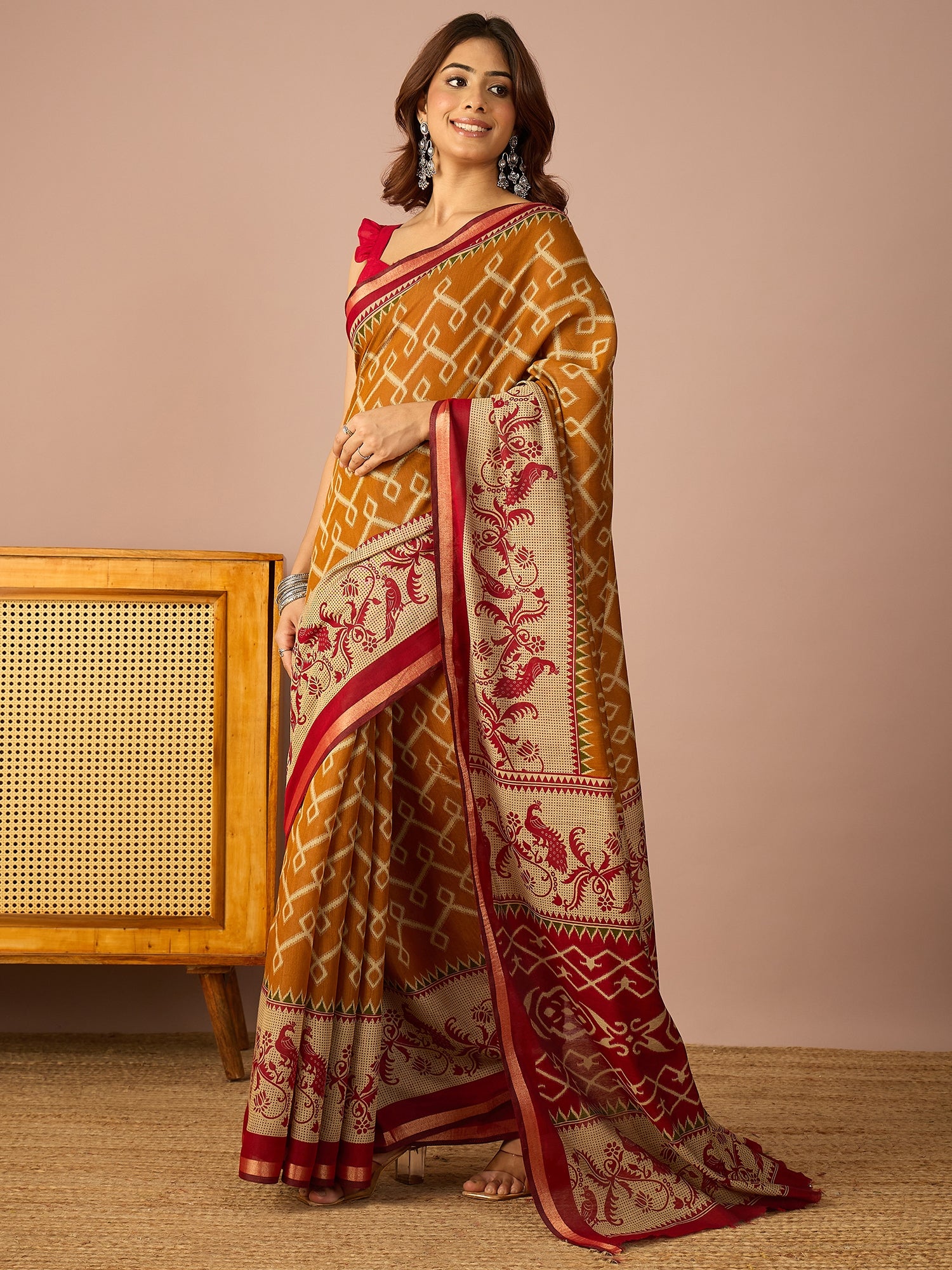 Mustard Pochampally Ikkat Saree